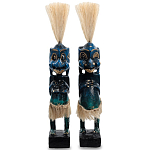 Комплект из 2-х деревянных статуэток Asmat Straw Headdress Statuettes Blue варинант исполнения - 1 | Loft Concept в Барнауле