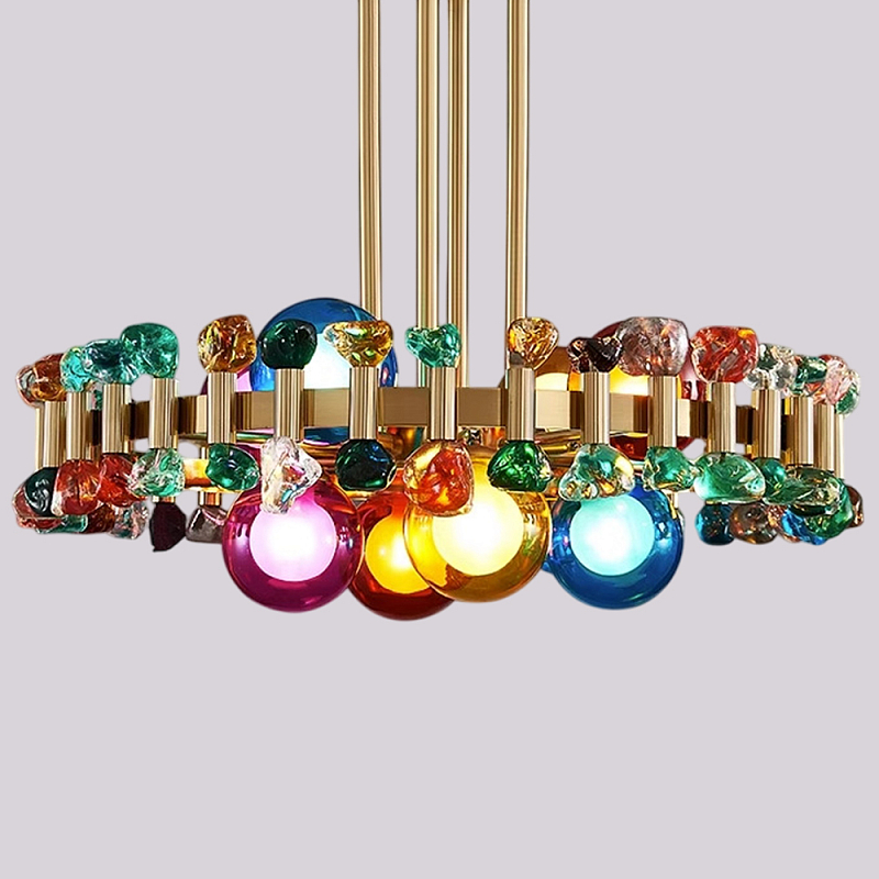Люстра круглая золотистая с цветными плафонами Colorful Ball Candy Crystal Золотой Мульти Люстра круглая золотистая с цветными плафонами Colorful Ball Candy Crystal Золотой Мульти в Барнауле | Loft Concept