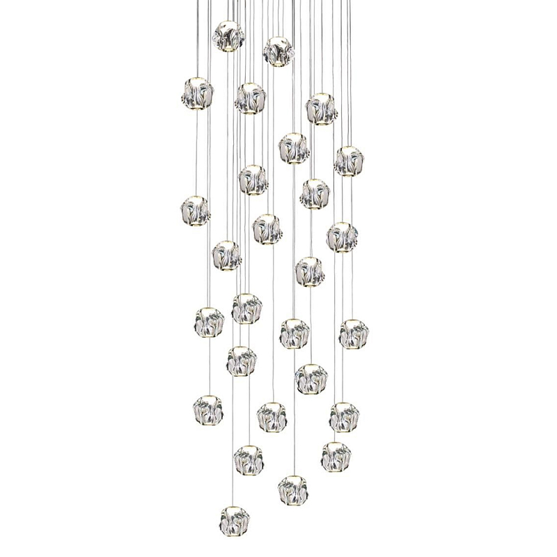 Люстра каскадня с 27-ю прозрачными шарообразными подвесами Bubbles Bocci Золотой Прозрачный Хром в Барнауле | Loft Concept 