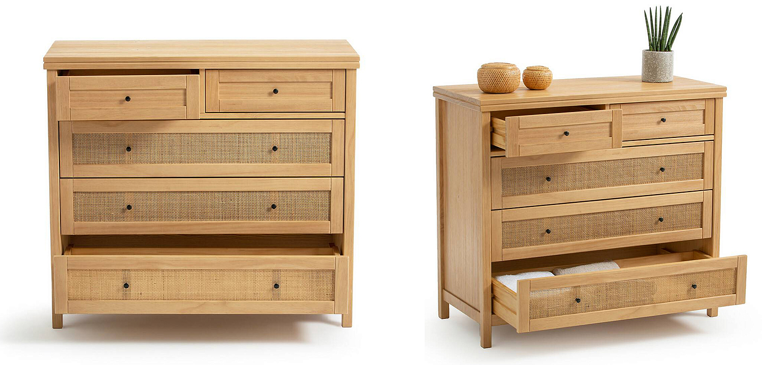 Комод в скандинавском стиле Niels Wicker 5 drawers ящики с плетеными вставками Комод в скандинавском стиле Niels Wicker 5 drawers ящики с плетеными вставками - Loft-Concept в Барнауле