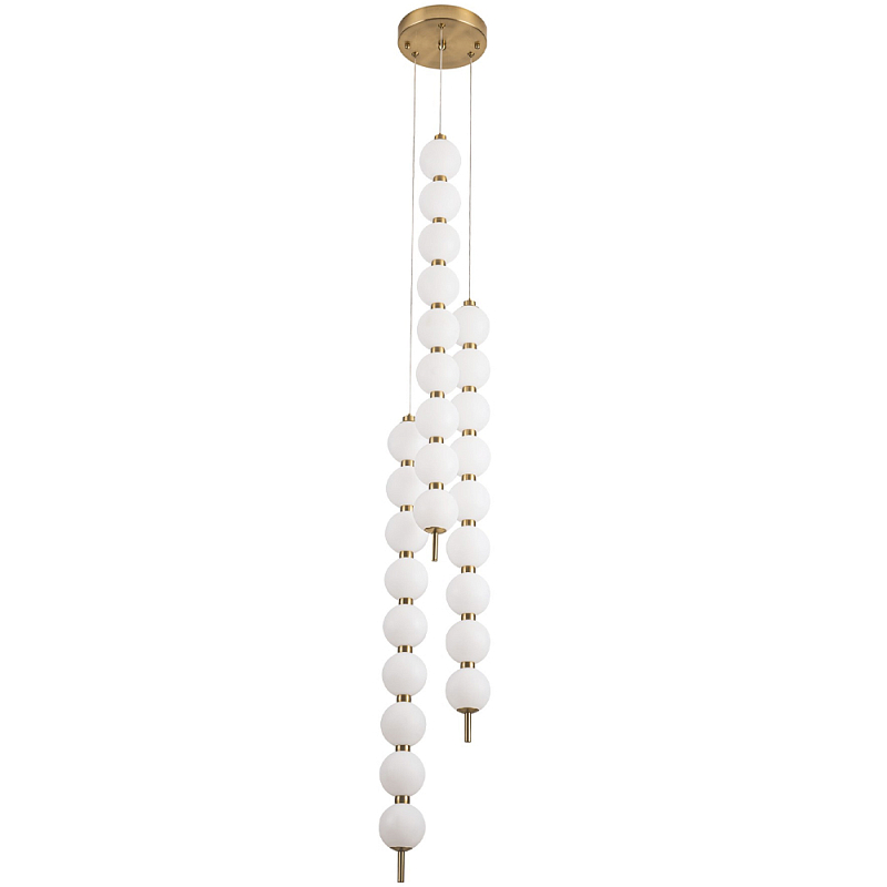 Подвесной светильник с плафонами в виде шаров из акрила Pearls Suspension Brass Cascade Hanging Lamp Белый Латунь в Барнауле | Loft Concept 