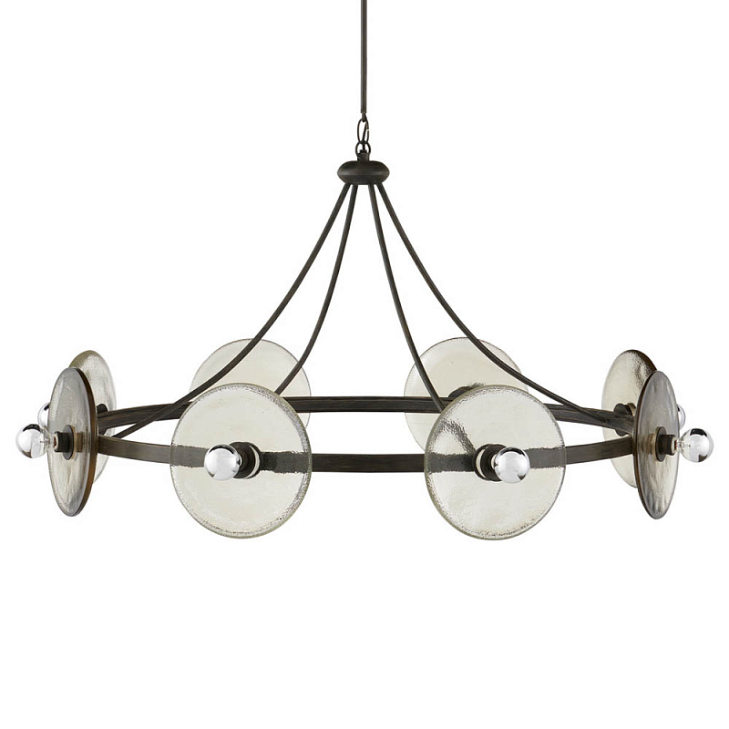 Люстра круглая с литыми стеклянными дисками Olympe Glass Chandelier Черный Прозрачное Стекло Люстра круглая с литыми стеклянными дисками Olympe Glass Chandelier Черный Прозрачное Стекло в Барнауле | Loft Concept