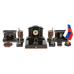 Настольный письменный набор с часами из природного камня обсидиана Peace Contract варинант исполнения - 1 | Loft Concept в Барнауле