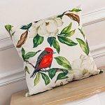 Декоративная подушка бежевая с изображением птиц и цветов Blooming Birds варинант исполнения - 2 | Loft Concept в Барнауле