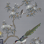 Обои ручная роспись Japanese Garden Original colourway on Gun Metal dyed silk варинант исполнения - 1 | Loft Concept в Барнауле