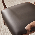 Стул деревянный с мягким сиденьем из коричневой натуральной кожи Moon Walnut Furniture варинант исполнения - 9 | Loft Concept в Барнауле