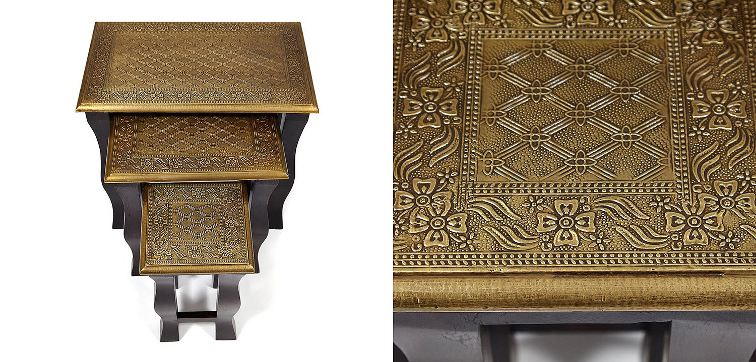 Комплект приставных столов Antique Indian Brass Mango Wood Tables Комплект приставных столов Antique Indian Brass Mango Wood Tables - Loft-Concept в Барнауле