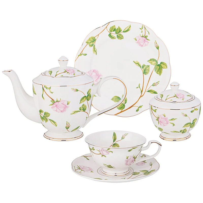 Чайный сервиз из фарфора белый с цветочным принтом на 6 персон 20 предметов Flower Porcelain Collection Белый Мульти Чайный сервиз из фарфора белый с цветочным принтом на 6 персон 20 предметов Flower Porcelain Collection Белый Мульти в Барнауле | Loft Concept