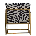 Кресло с металлическим золотистым каркасом и мягкой обивкой с чёрно-белым принтом зебры Wild animals варинант исполнения - 3 | Loft Concept в Барнауле