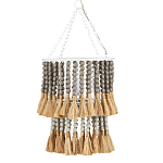 Подвесной светильник двухъярусный с декором из круглых деревянных бусин с кисточками Gray Brown Wooden Beads Chandelier варинант исполнения - 2 | Loft Concept в Барнауле