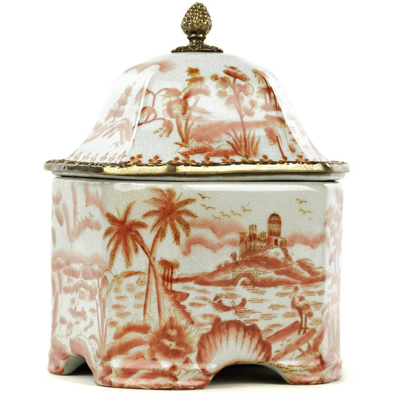 Шкатулка Box Chinoiserie Белый Бронза Коралловый Шкатулка Box Chinoiserie Белый Бронза Коралловый в Барнауле | Loft Concept