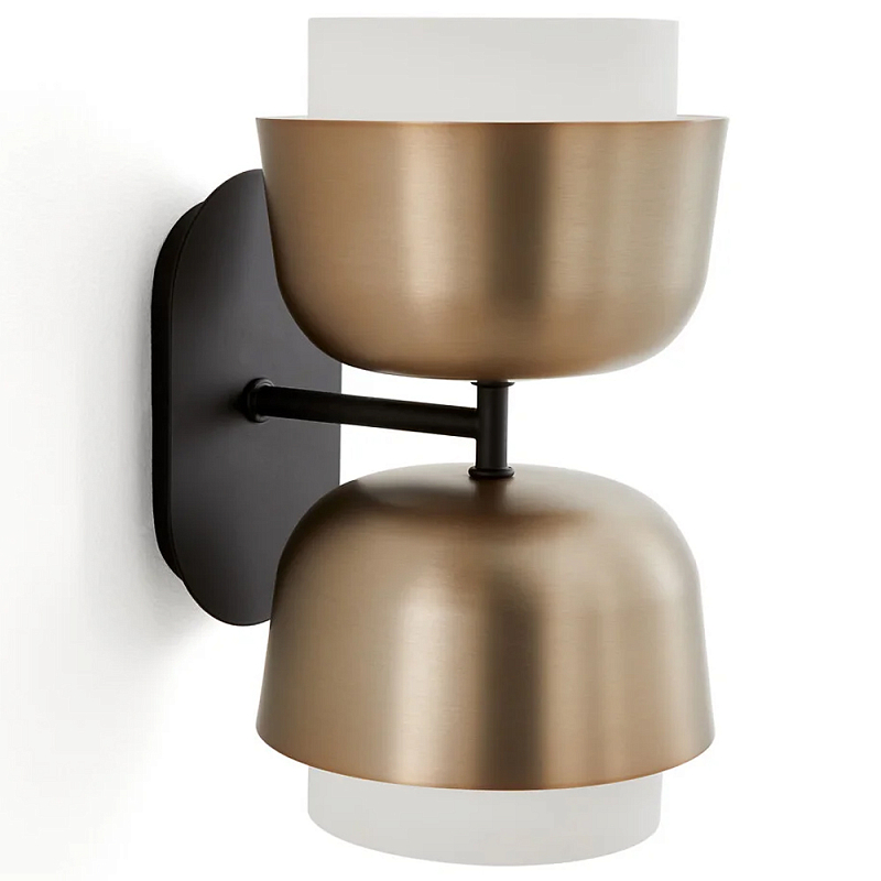 Бра из металла с 2-мя плафонами Wilona Duo Wall Lamp Латунь сатинированная Белое матовое стекло Черный в Барнауле | Loft Concept 