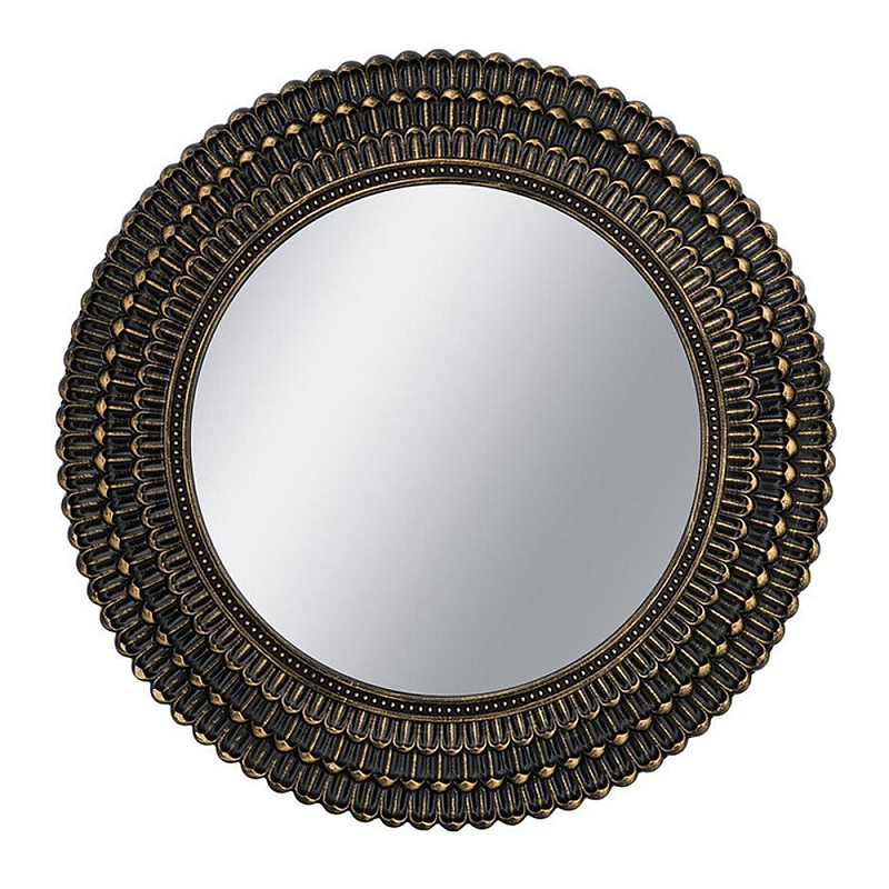 Зеркало круглое с текстурированным дизайном рамы Helios Винтажное Темное Золото  Черный в Барнауле | Loft Concept 