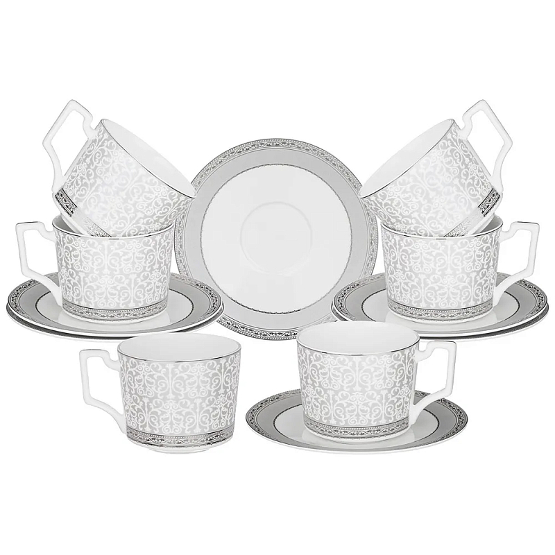 Чайный набор серо-белого цвета из фарфора на 6 персон 12 предметов 250 мл Royal Porcelain Collection Белый Серый Чайный набор серо-белого цвета из фарфора на 6 персон 12 предметов 250 мл Royal Porcelain Collection Белый Серый в Барнауле | Loft Concept