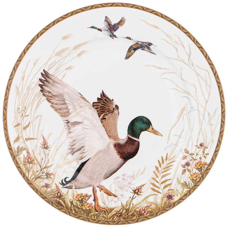 Тарелка закусочная из фарфора с изображением утки Hunting Porcelain Collection Белый Коричневый Мульти Тарелка закусочная из фарфора с изображением утки Hunting Porcelain Collection Белый Коричневый Мульти в Барнауле | Loft Concept