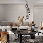 Люстра каскадная с 5-ю круглыми стеклянными плафонами дымчатого цвета и черными деталями Orbit Serenade варинант исполнения - 4 | Loft Concept в Барнауле