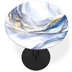Стол журнальный с круглой бело-голубой столешницей из стекла White and Blue Marble варинант исполнения - 2 | Loft Concept в Барнауле