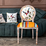 Стул бежевый в разноцветную полоску из натурального бука с изображением птиц и цветов Blooming Red Birds Colorful Stripes Chair варинант исполнения - 9 | Loft Concept в Барнауле