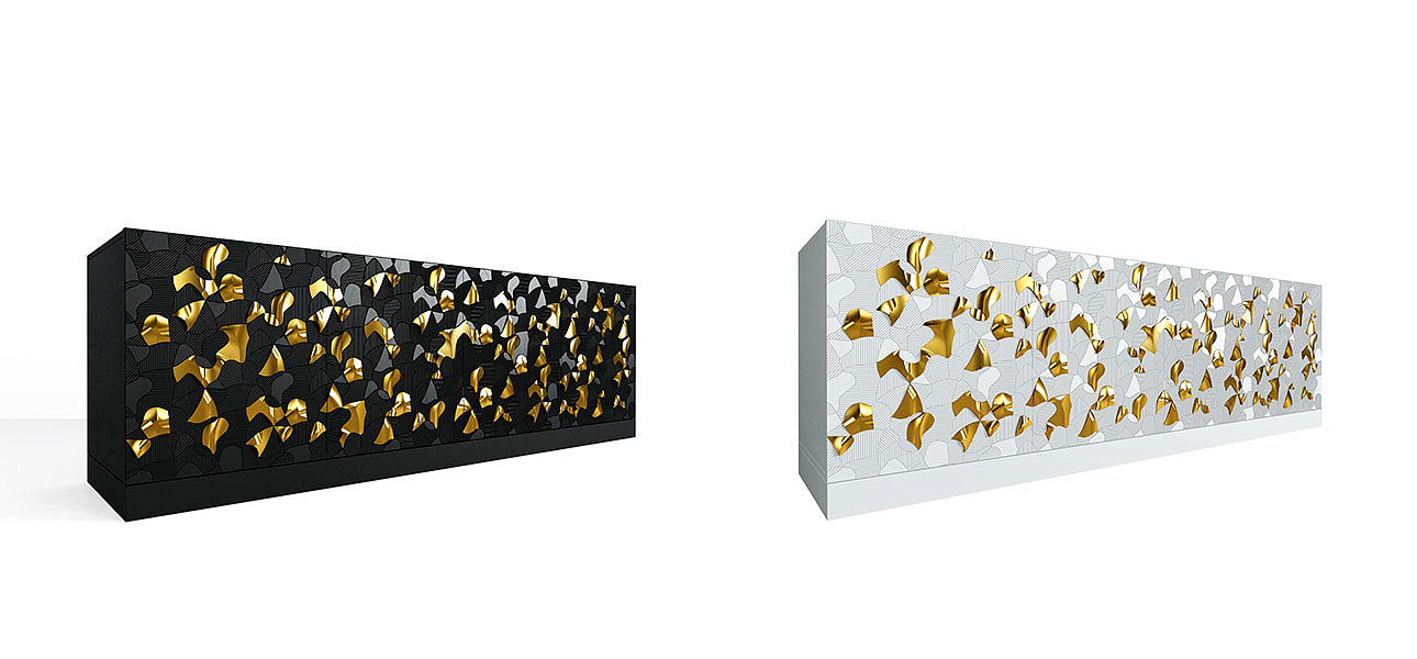 Комод большой инкрустированный золотым орнаментом Wooden Petals Gold Комод большой инкрустированный золотым орнаментом Wooden Petals Gold - Loft-Concept в Барнауле