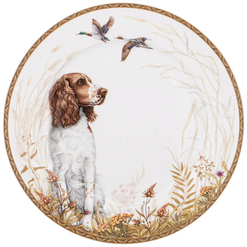 Тарелка закусочная из фарфора с изображением собаки Hunting Porcelain Collection Белый Коричневый Мульти в Барнауле | Loft Concept 