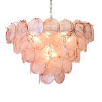 Люстра с каскадом из круглых розовых стеклянных дисков Pink Light Waterfall варинант исполнения - 5 | Loft Concept в Барнауле