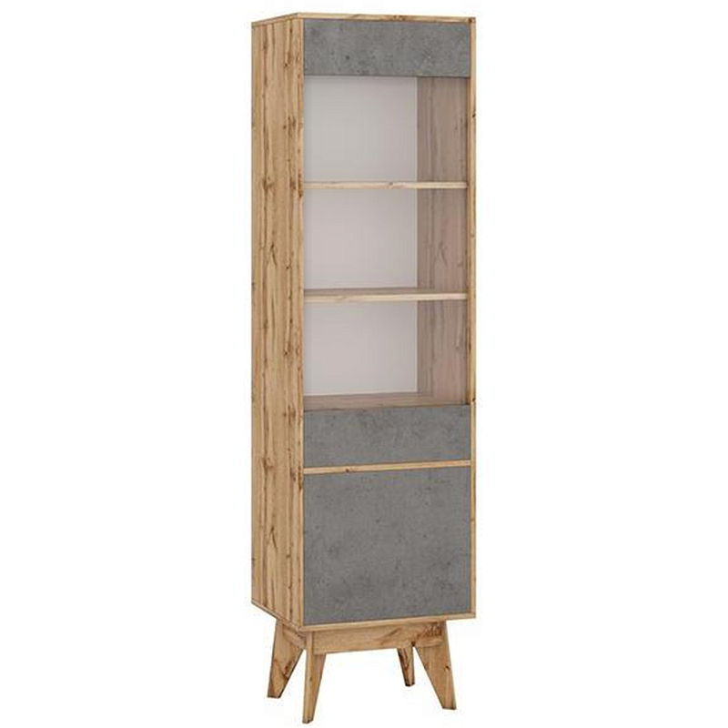 Шкаф-витрина с фасадом цвета серый бетон и стеклянной дверкой Grace of Furniture Серый бетон Прозрачный Древесина Шкаф-витрина с фасадом цвета серый бетон и стеклянной дверкой Grace of Furniture Серый бетон Прозрачный Древесина в Барнауле | Loft Concept