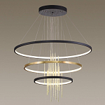 Люстра подвесная с 3-мя круглыми подвесами в черном и золотистом цвете и вертикальными подвесками Ring Horizontal варинант исполнения - 4 | Loft Concept в Барнауле