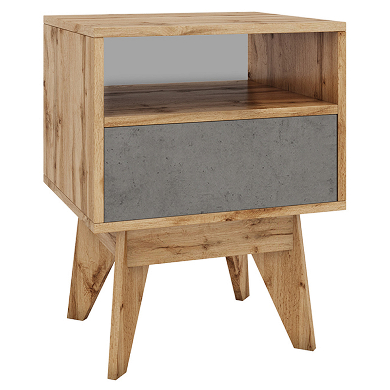 Тумба прикроватная с ящиком и фасадом цвета серый бетон Grace of Furniture Древесина Серый бетон Тумба прикроватная с ящиком и фасадом цвета серый бетон Grace of Furniture Древесина Серый бетон в Барнауле | Loft Concept