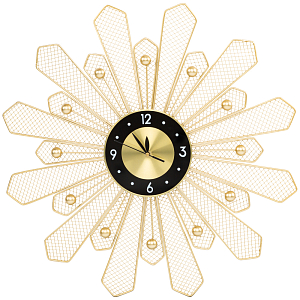 Часы настенные из металла в виде солнца с чёрным циферблатом Mirror Tower Clock