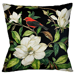 Декоративная подушка чёрная с изображением птицы в саду Blooming Red Birds варинант исполнения - 1 | Loft Concept в Барнауле