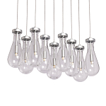 Люстра с 9-ю прозрачными плафонами из стекла в форме капли на прямоугольном потолочном основании цвета хром Lucid Rain  варинант исполнения - 1 | Loft Concept в Барнауле