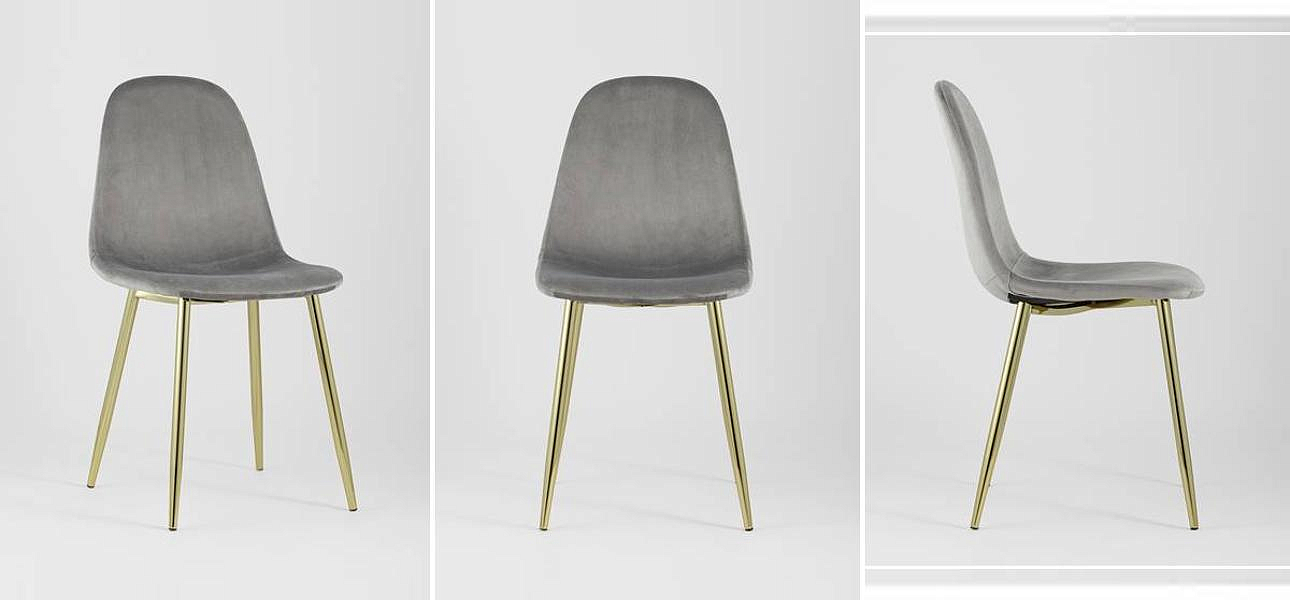 Стул Archie Chair Серый велюр Золотые ножки Стул Archie Chair Серый велюр Золотые ножки - Loft-Concept в Барнауле