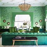 Обои ручная роспись Silk Tree Colourway SC-92 on Emerald Green dyed silk варинант исполнения - 1 | Loft Concept в Барнауле