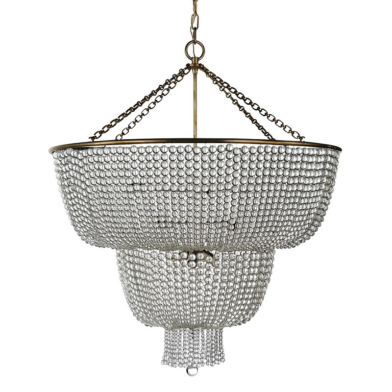 Люстра двухъярусная со стеклянными бусами Glass Bead Chandelier Латунь Прозрачный Серебряный в Барнауле | Loft Concept 