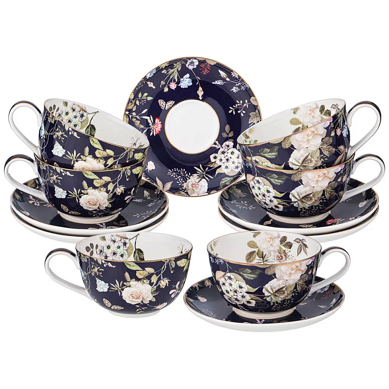 Чайный набор из фарфора темно-синий с рисунком цветов 300 мл Garden Whisper Porcelain Set Белый Темно-синий Мульти Чайный набор из фарфора темно-синий с рисунком цветов 300 мл Garden Whisper Porcelain Set Белый Темно-синий Мульти в Барнауле | Loft Concept