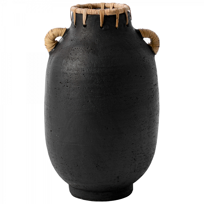 Ваза Vase Ceramic & Rattan Черный Ваза Vase Ceramic & Rattan Черный в Барнауле | Loft Concept