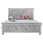 Двуспальная кровать из массива манго с резьбой Olan Grey Mango Bed варинант исполнения - 1 | Loft Concept в Барнауле