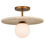 Потолочный светильник из травертина с плафоном из белого матового стекла Marble Glow варинант исполнения - 2 | Loft Concept в Барнауле