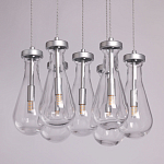 Люстра с 7-ю прозрачными плафонами из стекла в форме капли на круглом потолочном основании цвета хром Lucid Rain  варинант исполнения - 4 | Loft Concept в Барнауле