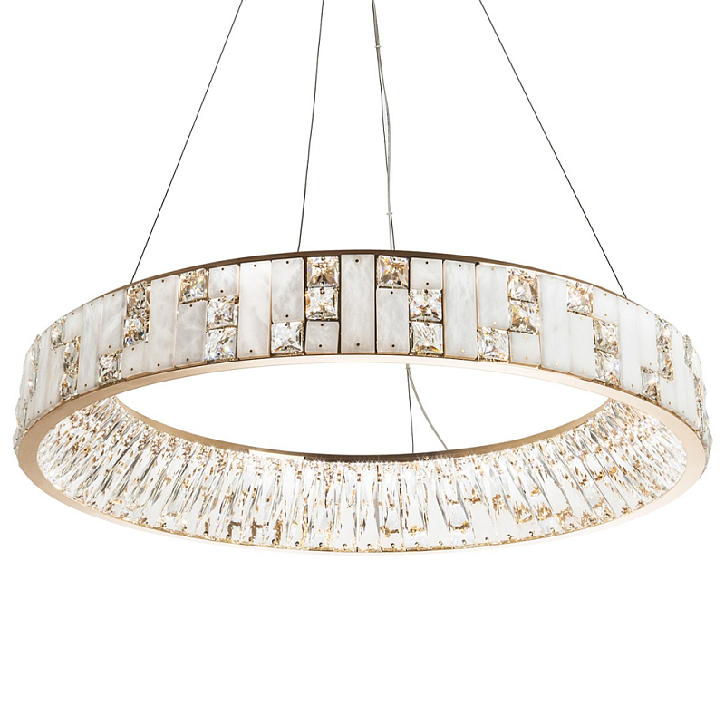 Кольцевая люстра с декором из мрамора и хрусталя Dione Ring Marble Crystal Chandelier Прозрачный Золотой Белое матовое стекло Кольцевая люстра с декором из мрамора и хрусталя Dione Ring Marble Crystal Chandelier Прозрачный Золотой Белое матовое стекло в Барнауле | Loft Concept
