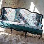 Трехместный диван из натурального бука бирюзовый с изображением птиц и цветов Turquoise Chinoiserie Garden Sofa варинант исполнения - 11 | Loft Concept в Барнауле