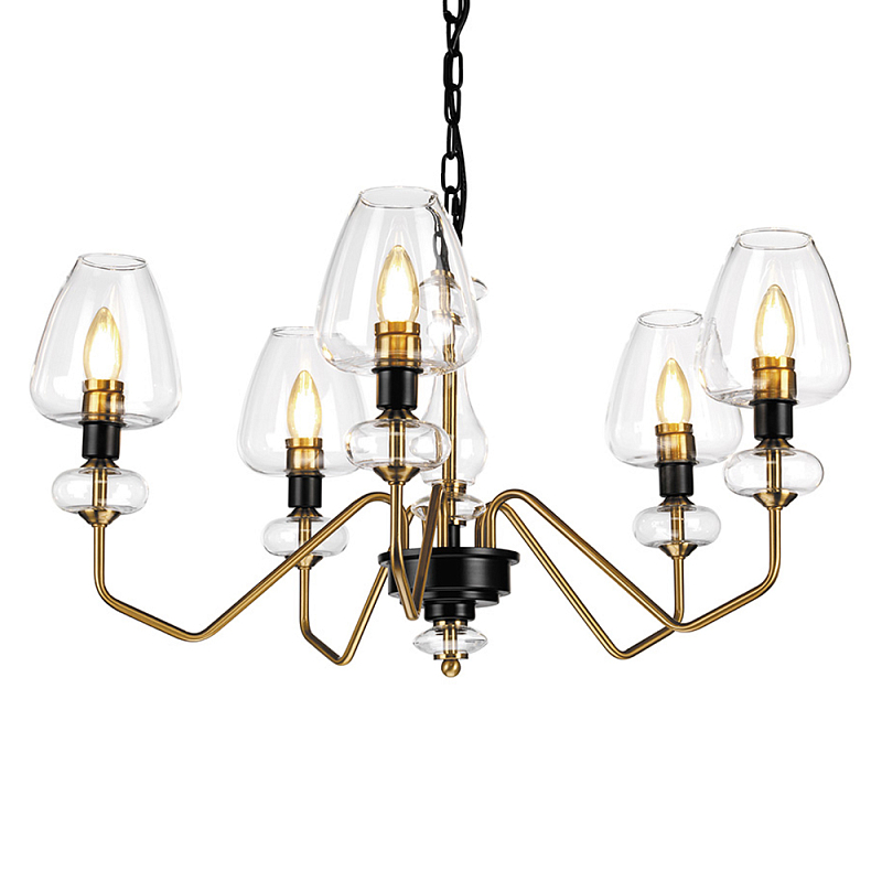  Люстра с 5-ю стеклянными плафонами в форме бокалов и угловыми кронштейнами Elstead Lighting Черный Прозрачное Стекло Латунь в Барнауле | Loft Concept 