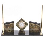 Настольный канцелярский набор из змеевика и офиокальцита с визитницами и часами Successful Leader варинант исполнения - 1 | Loft Concept в Барнауле