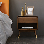 Прикроватная деревянная тумба с ящиком и нишей для хранения Moon Walnut Furniture варинант исполнения - 1 | Loft Concept в Барнауле