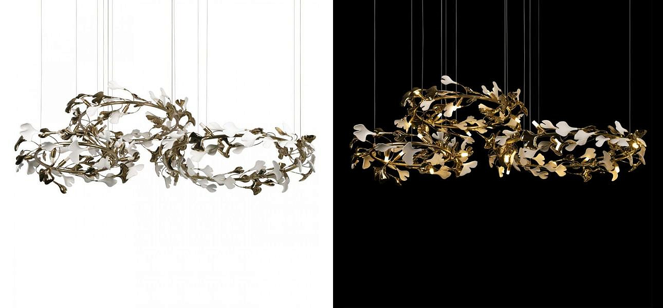 Люстра Триптих Wintery flover Gold с Белыми плафонами Люстра Триптих Wintery flover Gold с Белыми плафонами - Loft-Concept в Барнауле