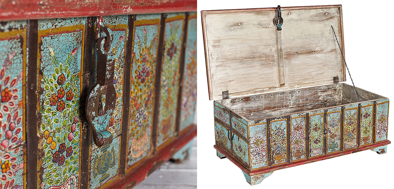Сундук ручная роспись Pran Antique Indian Painted Chest Сундук ручная роспись Pran Antique Indian Painted Chest - Loft-Concept в Барнауле