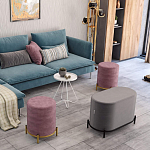 Банкетка круглая пыльно-розовый велюр на 4-х металлических ножках золотого цвета SANJAY варинант исполнения - 6 | Loft Concept в Барнауле