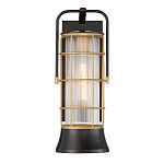 Настенный фонарь цилиндрической формы с рифленым стеклом в золотом каркасе на черном прямоугольном основании Eurofase варинант исполнения - 2 | Loft Concept в Барнауле