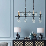 Люстра линейная черная с круглыми прозрачными подвесками  Horizontal Rectangular Chandelier варинант исполнения - 2 | Loft Concept в Барнауле