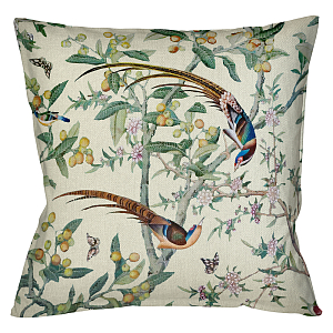 Подушка декоративная с изображением птицы в саду Beige Chinoiserie Birds in the Garden Cushion